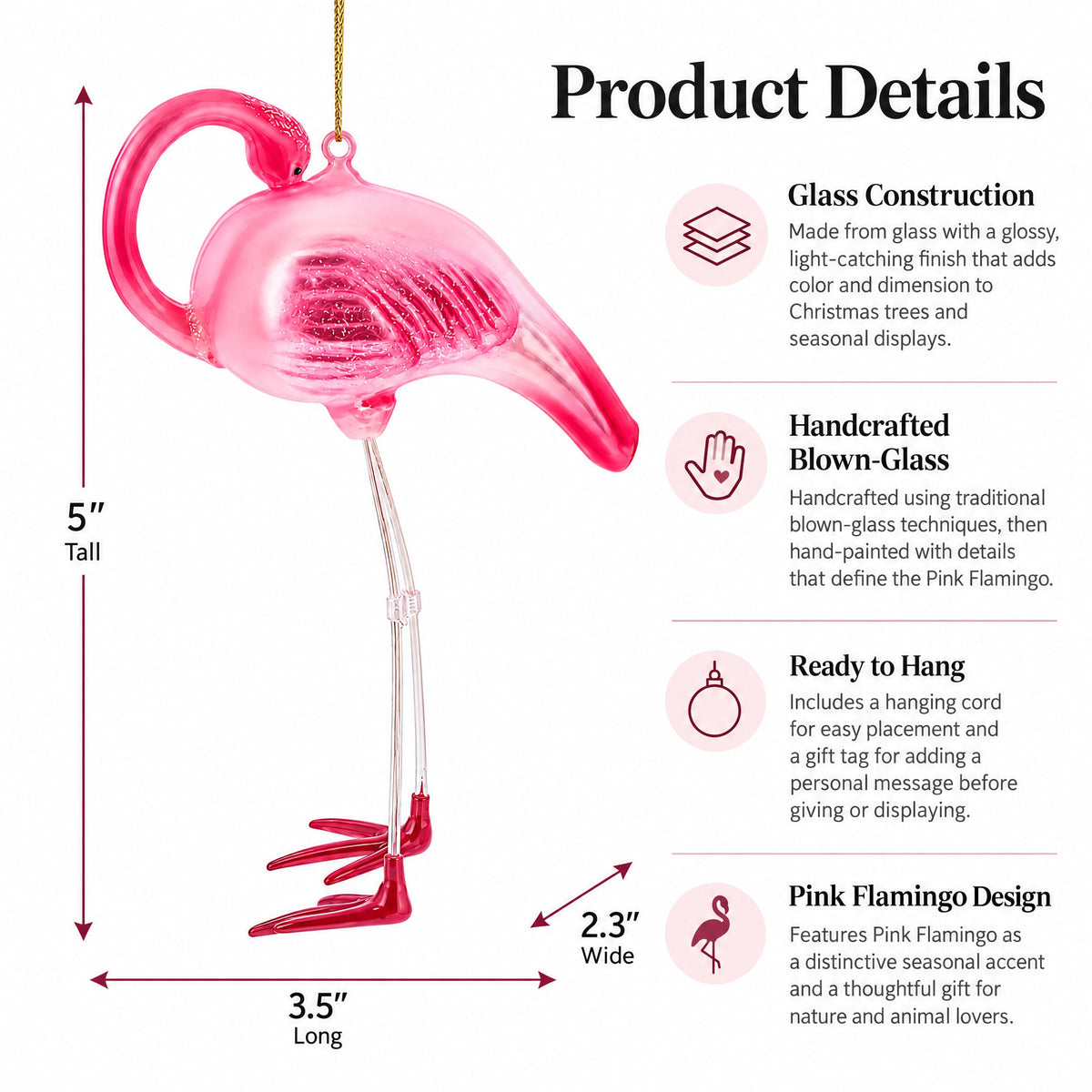 Pink Flamingo Glass Christmas Ornament