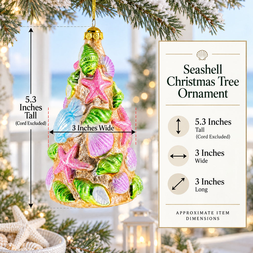 Seashell Christmas Tree Glass Ornament