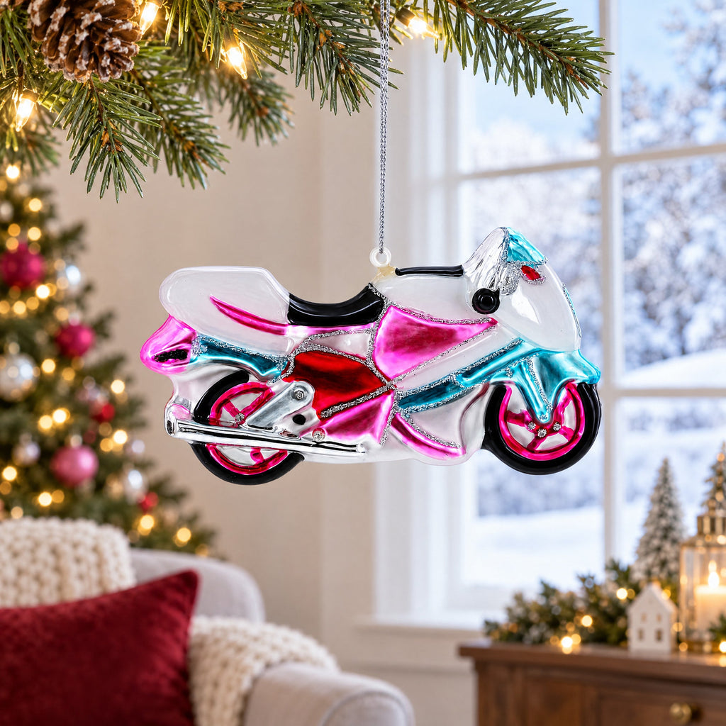 Motorcycle Glass Christmas Ornament
