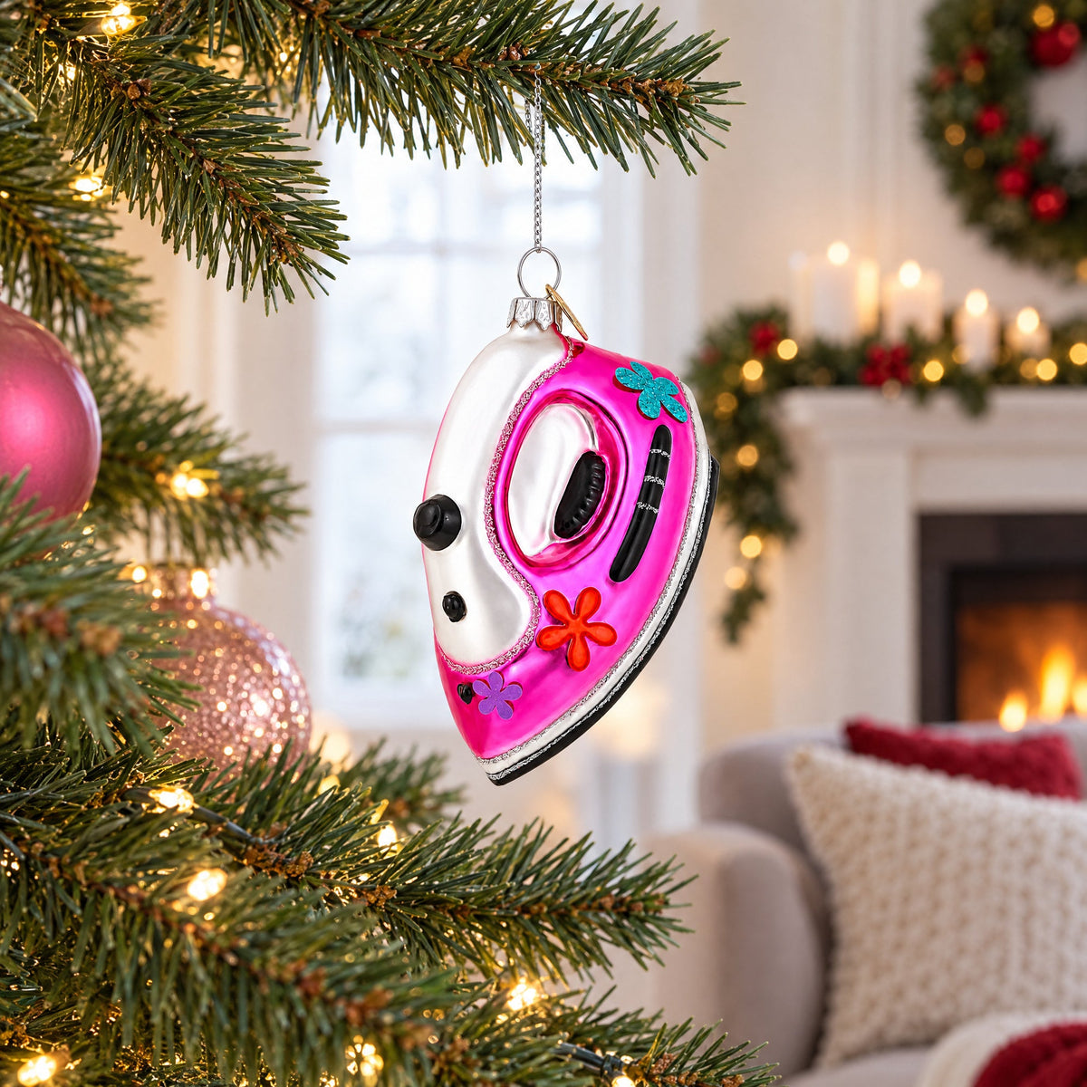 Pink Iron Glass Christmas Ornament