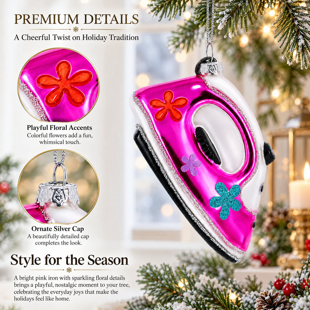 Pink Iron Glass Christmas Ornament