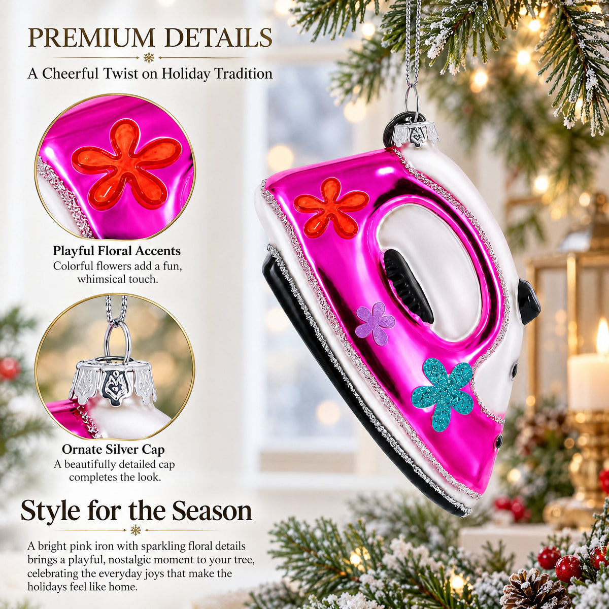 Pink Iron Glass Christmas Ornament