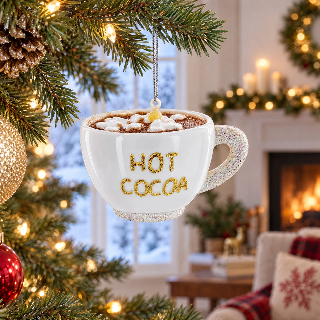 Hot Cocoa Cup Glass Christmas Ornament