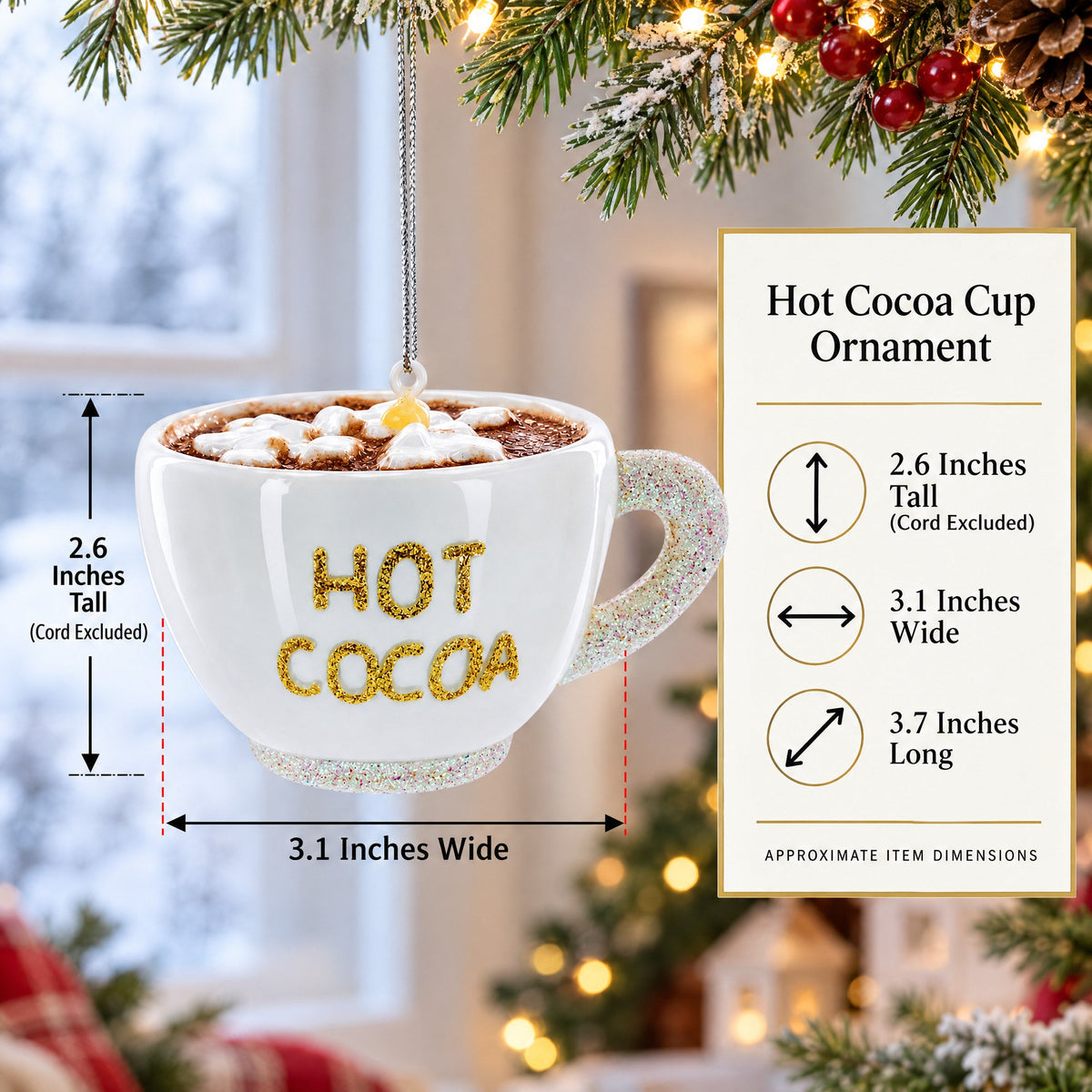 Hot Cocoa Cup Glass Christmas Ornament