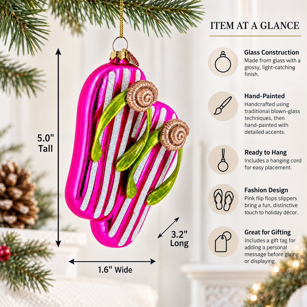 Pink Flip Flops Slippers Glass Christmas Ornament