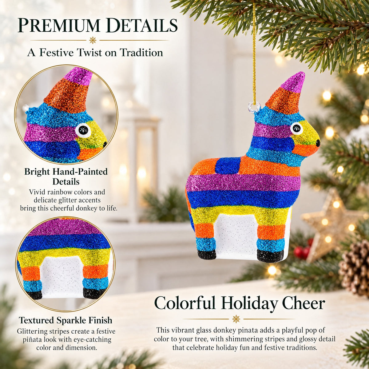 Donkey Pinata Glass Christmas Ornament