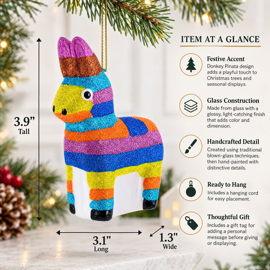 Donkey Pinata Glass Christmas Ornament