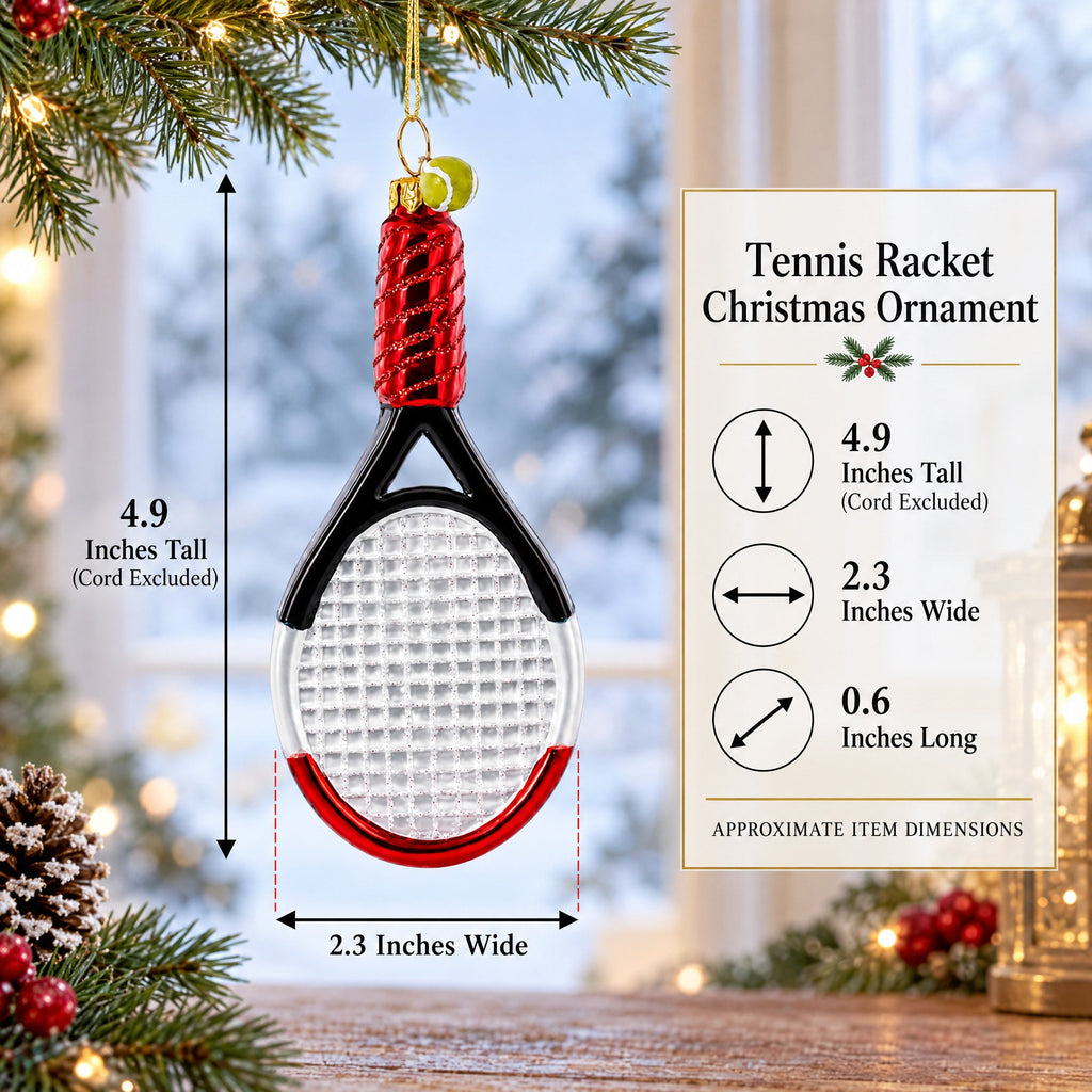 Tennis Racket Glass Christmas Ornament