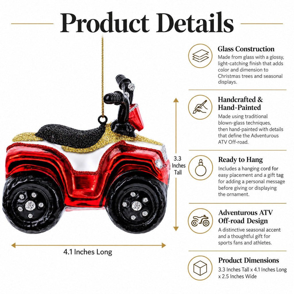 Adventurous ATV Off-road Glass Christmas Ornament