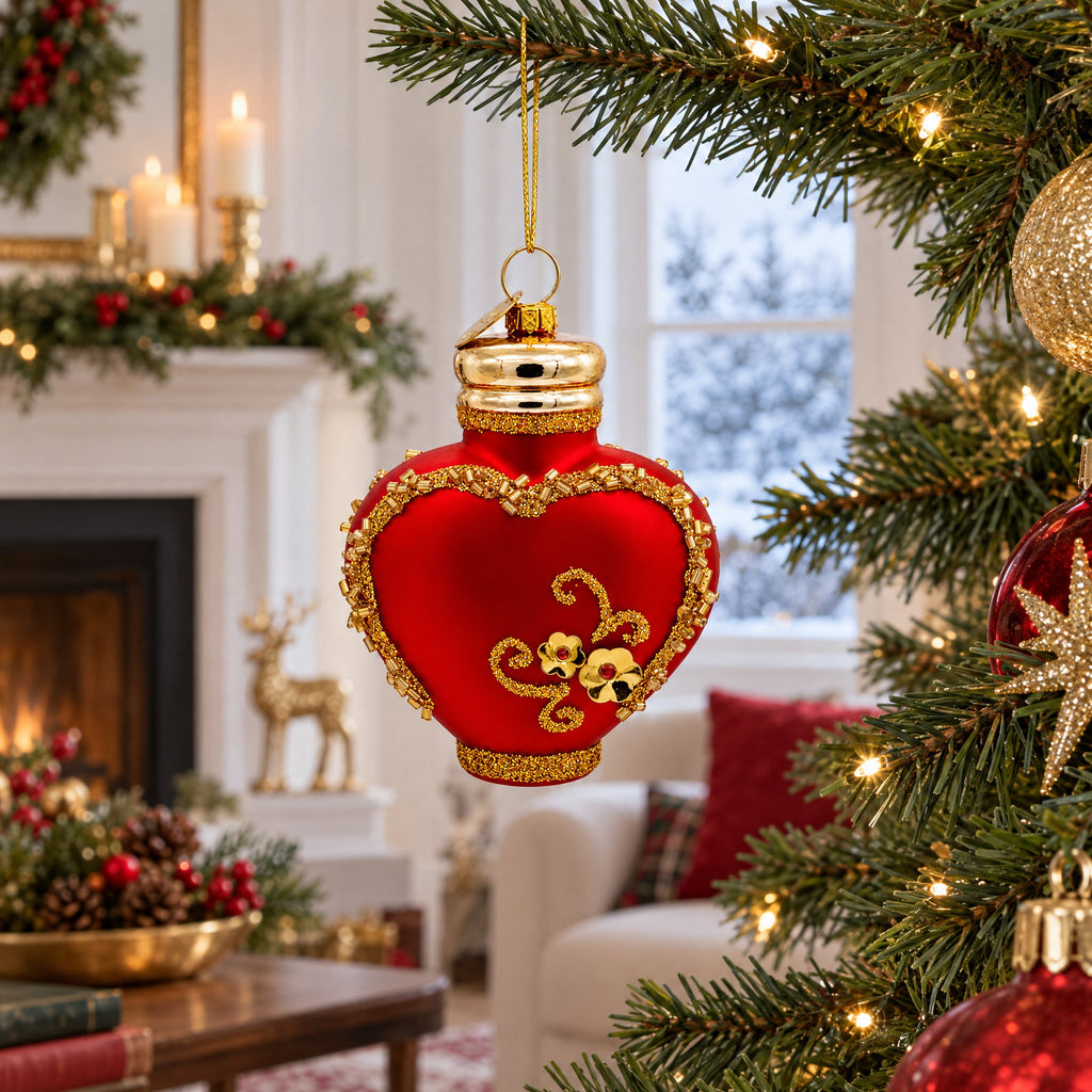 Red Perfume Bottle Glass Christmas Ornament