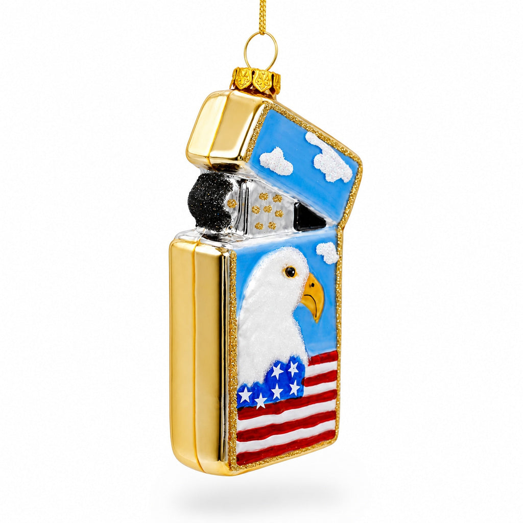 Lighter with USA Flag and Eagle Glass Christmas Ornament