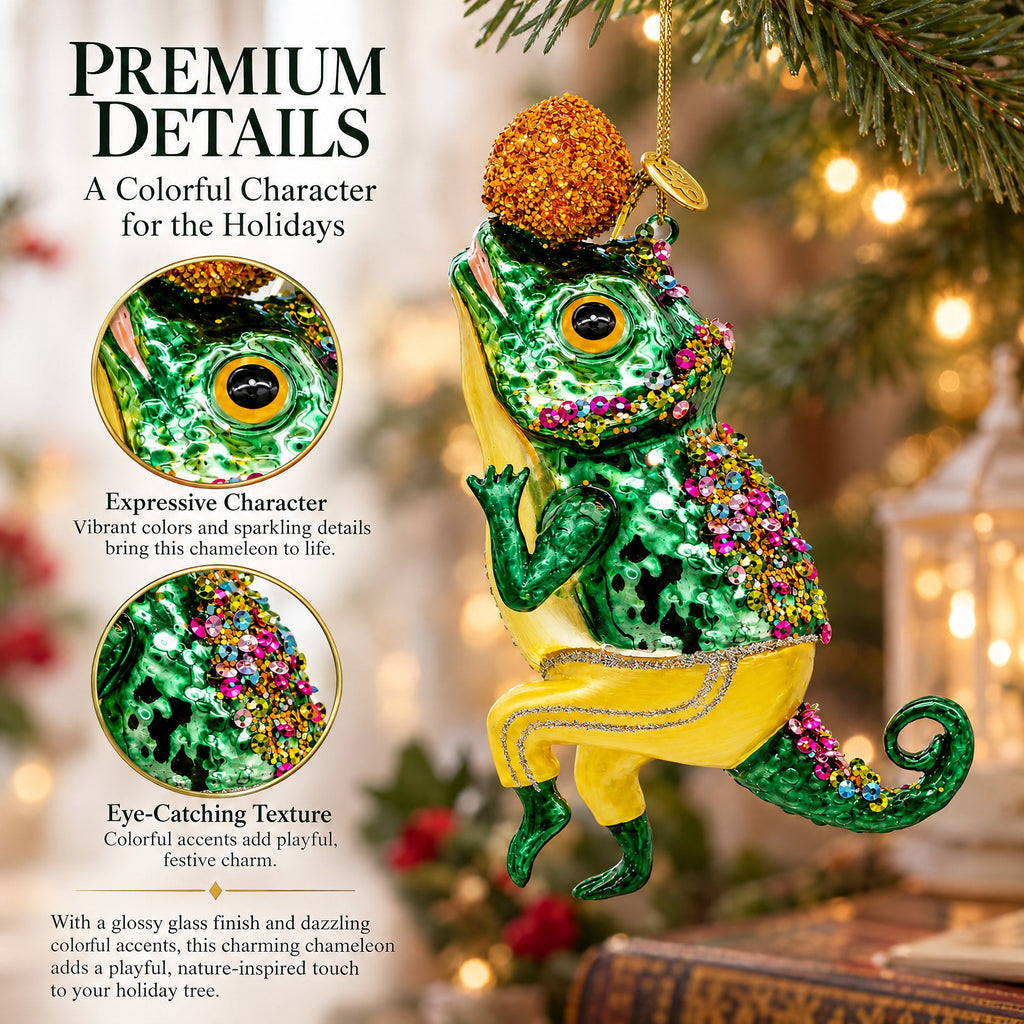 Chameleon Lizard Glass Christmas Ornament
