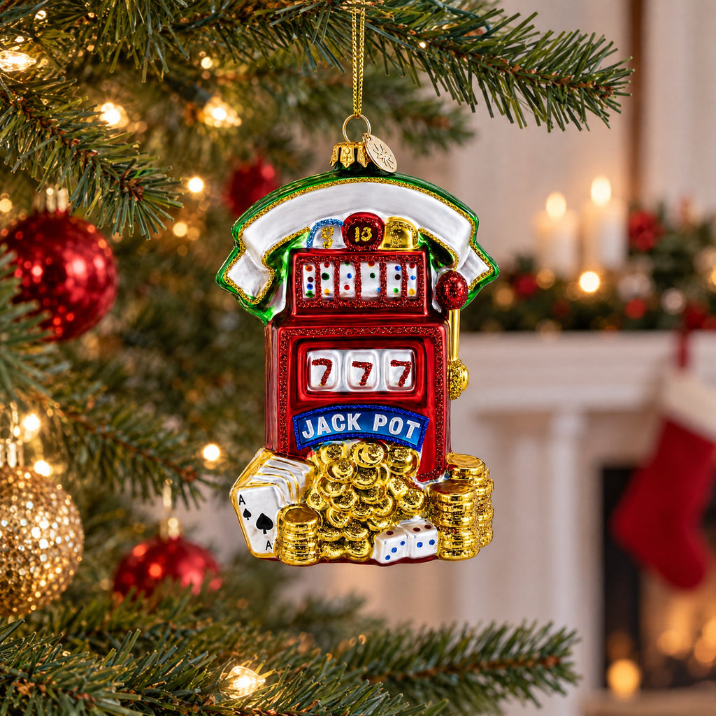 Jackpot Casino Slot Machine Glass Christmas Ornament