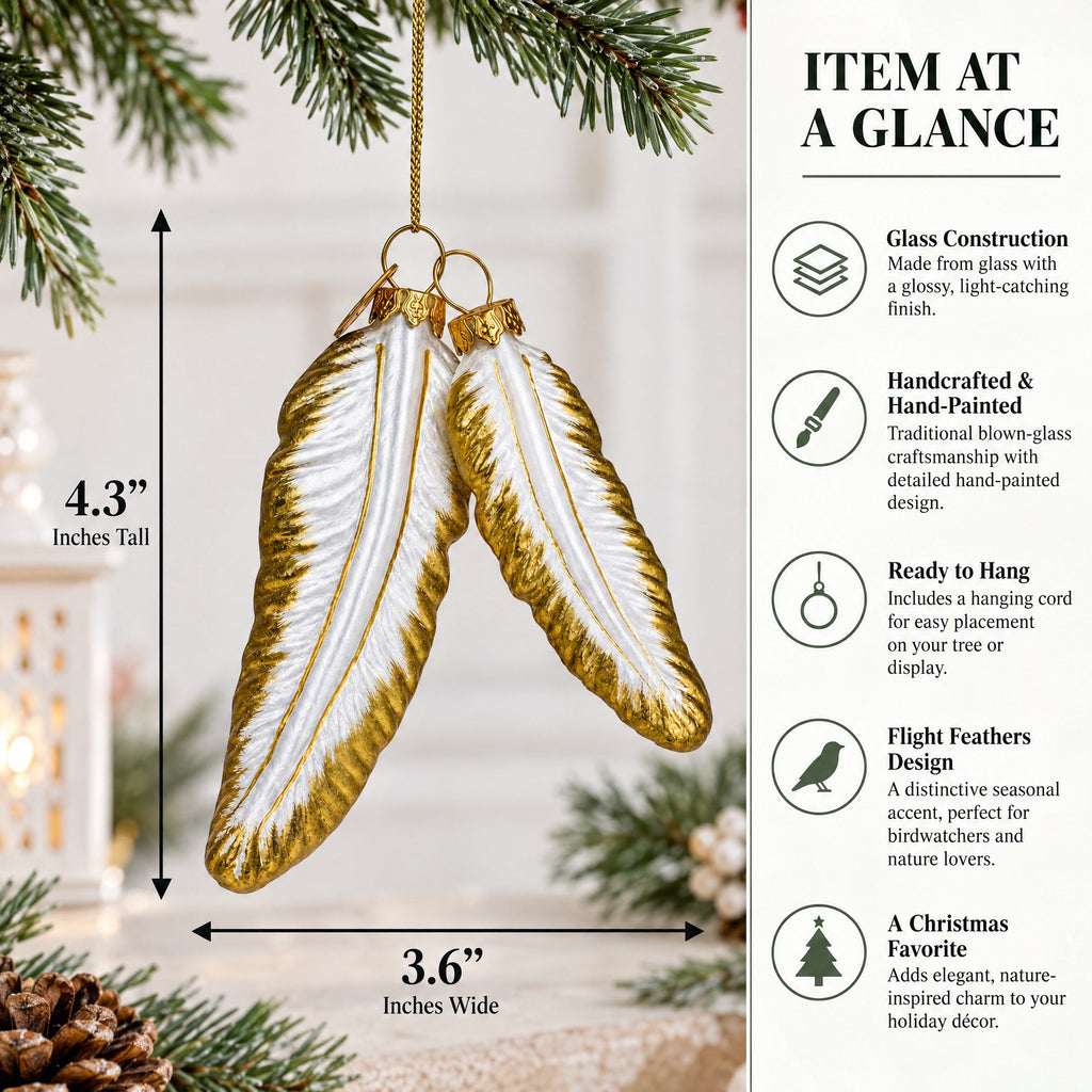 Flight Feathers Glass Christmas Ornament