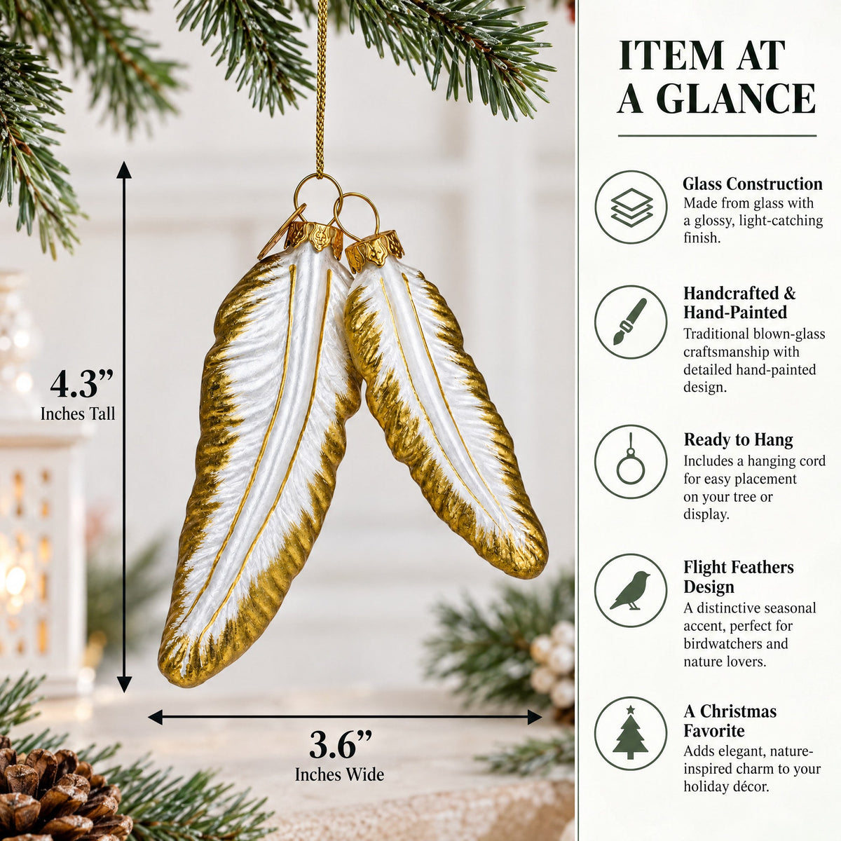 Flight Feathers Glass Christmas Ornament