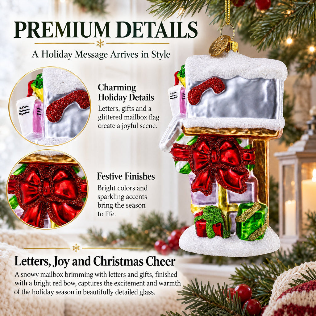 Mailbox with Letters and Gifts Glass Christmas Ornament