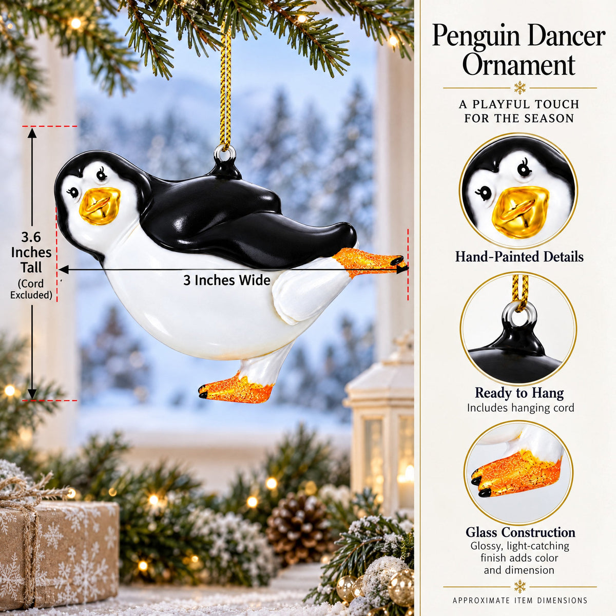 Penguin Dancer Glass Christmas Ornament