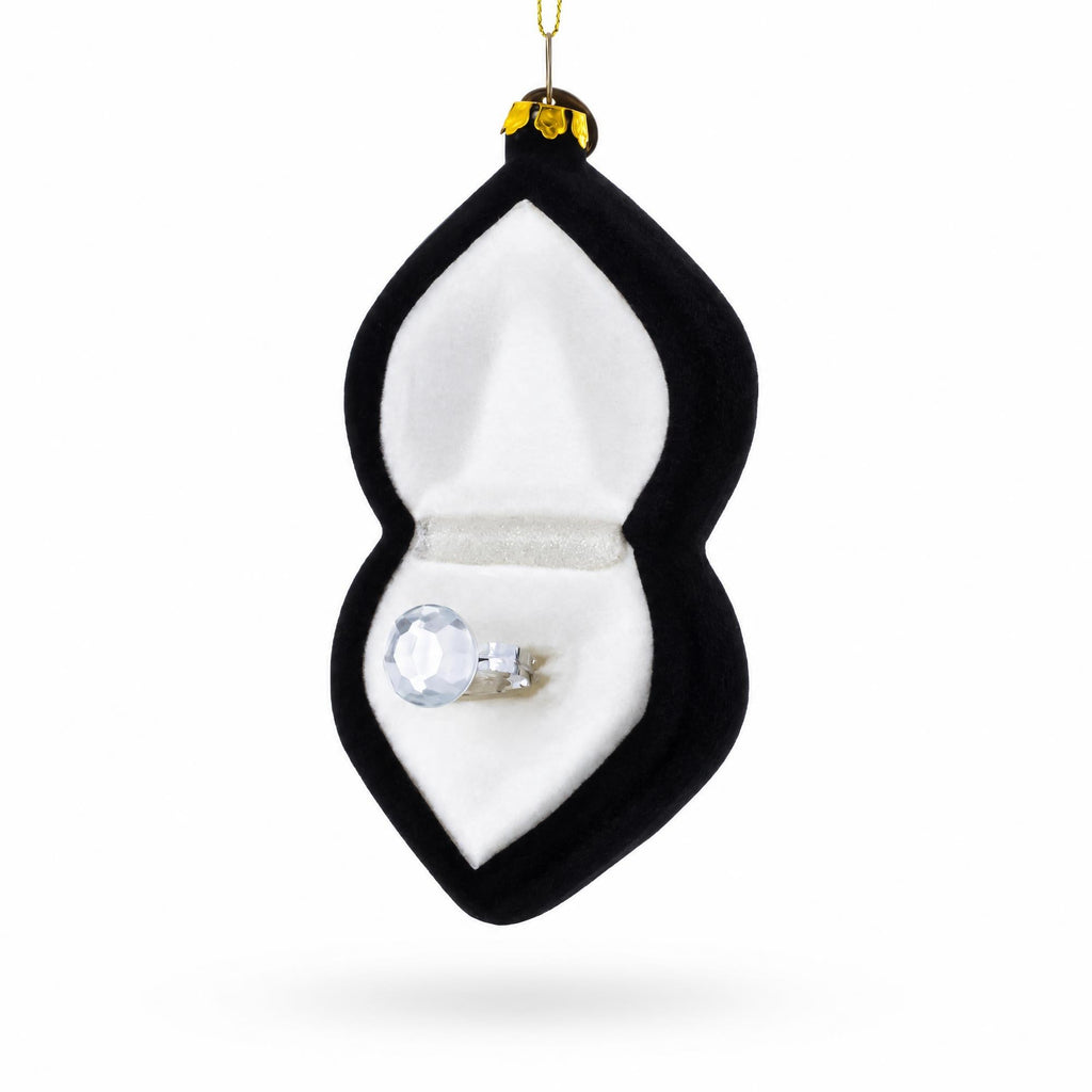 Radiant Diamond Ring in Box Glass Christmas Ornament