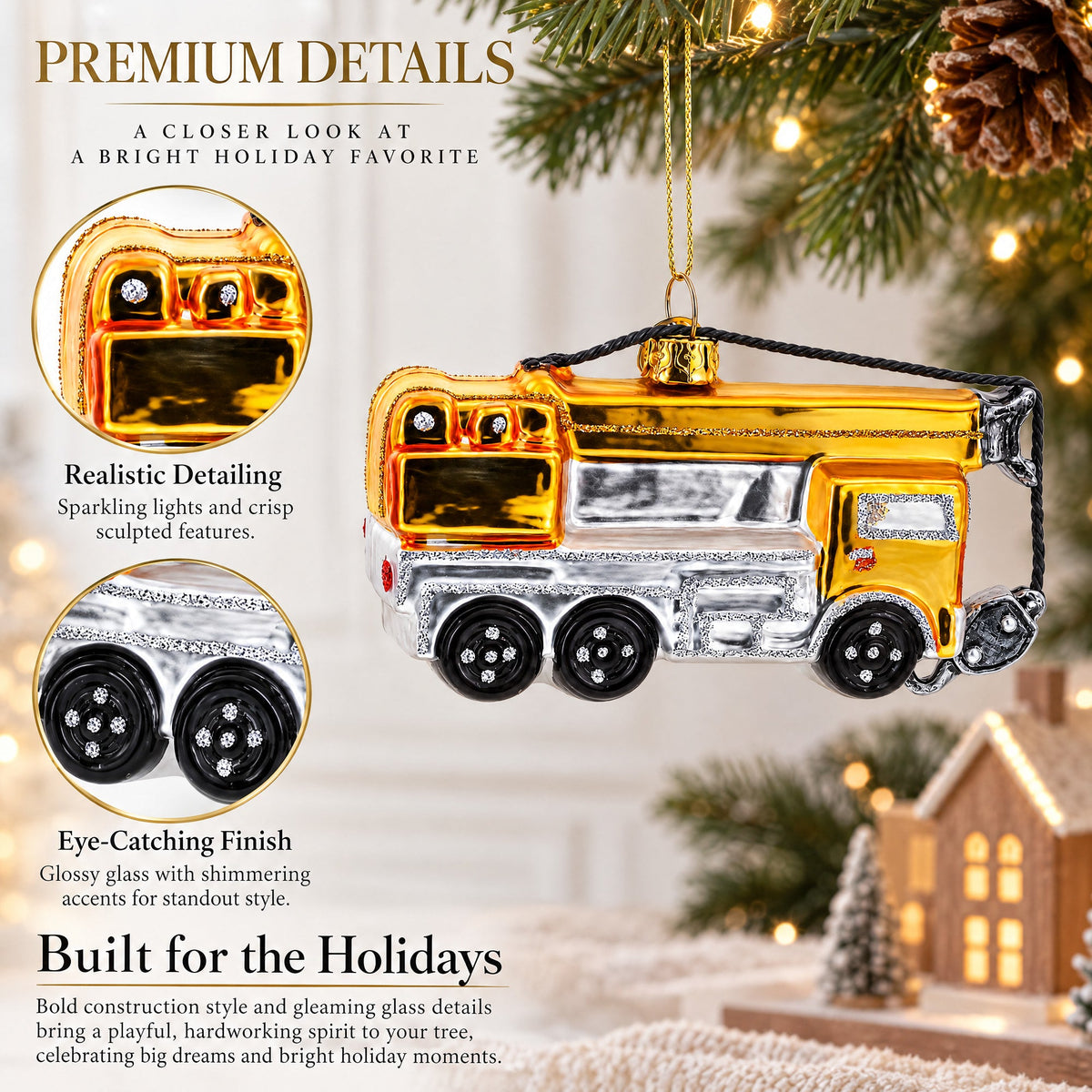 Construction Crane Glass Christmas Ornament
