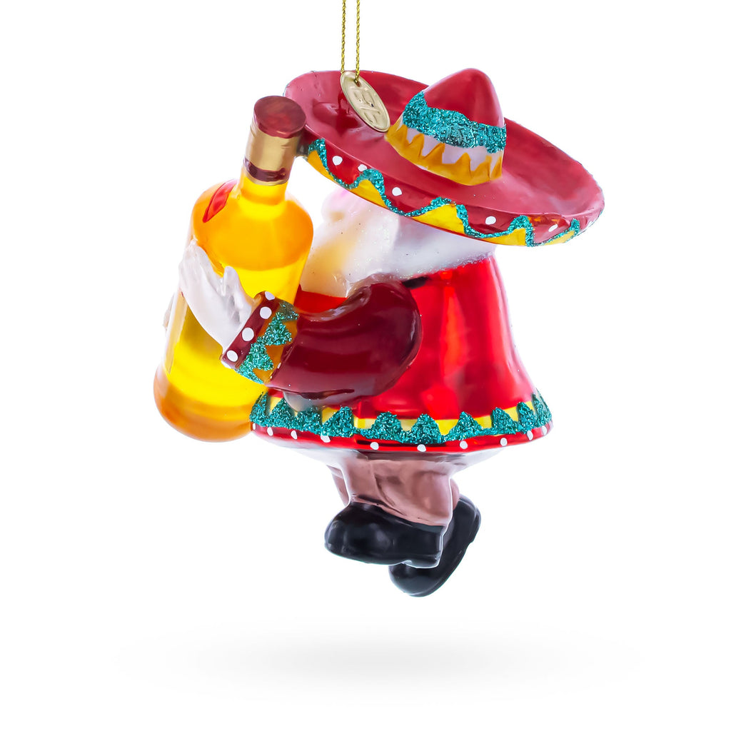 Santa Clutching Tequila Bottle Glass Christmas Ornament