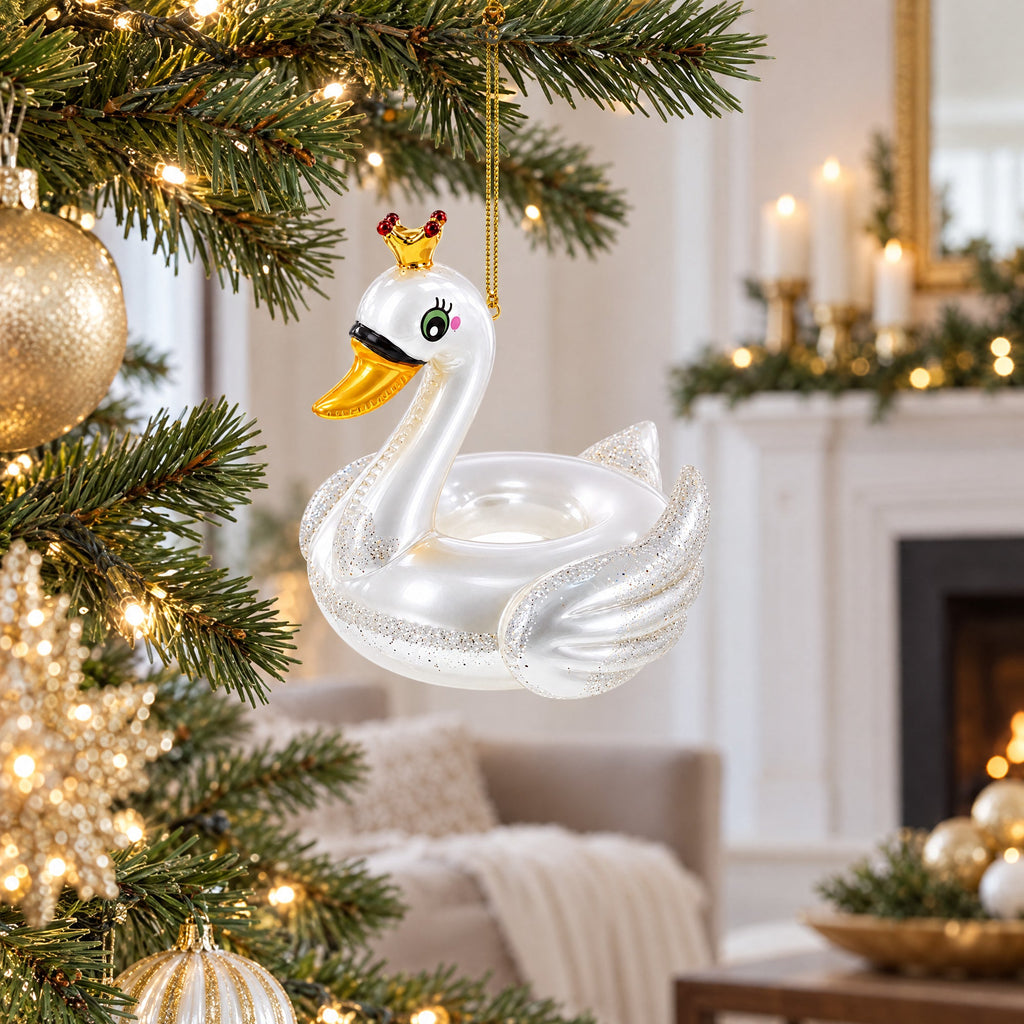 Regal Swan Floatie Queen Glass Christmas Ornament