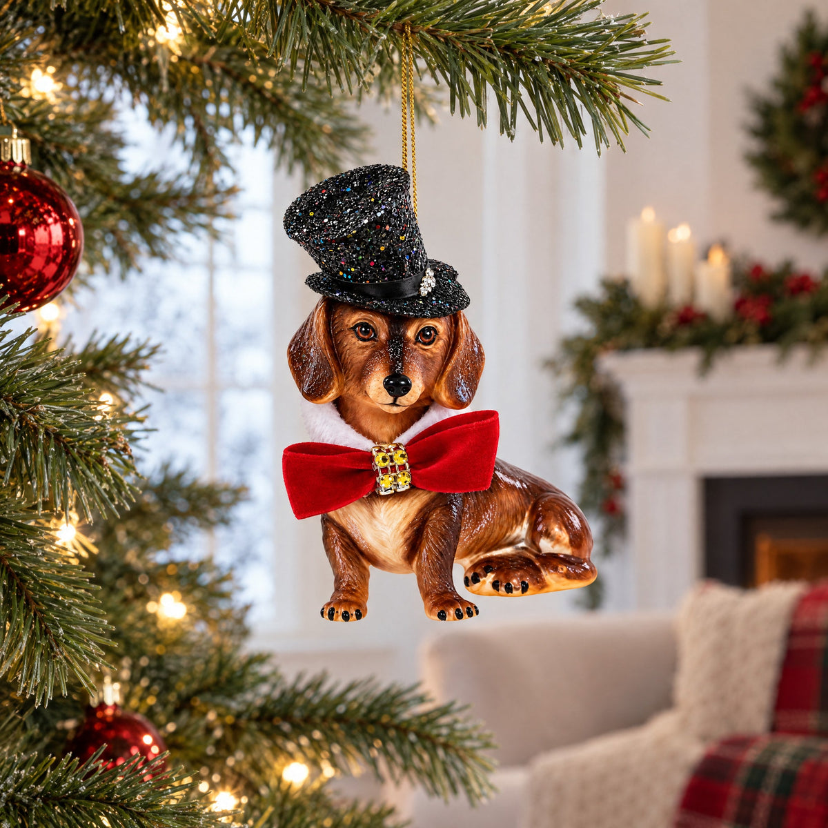 Basset Hound Glass Christmas Ornament