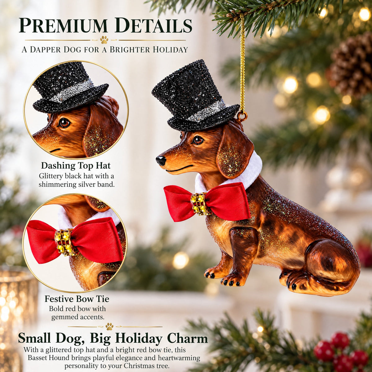 Basset Hound Glass Christmas Ornament