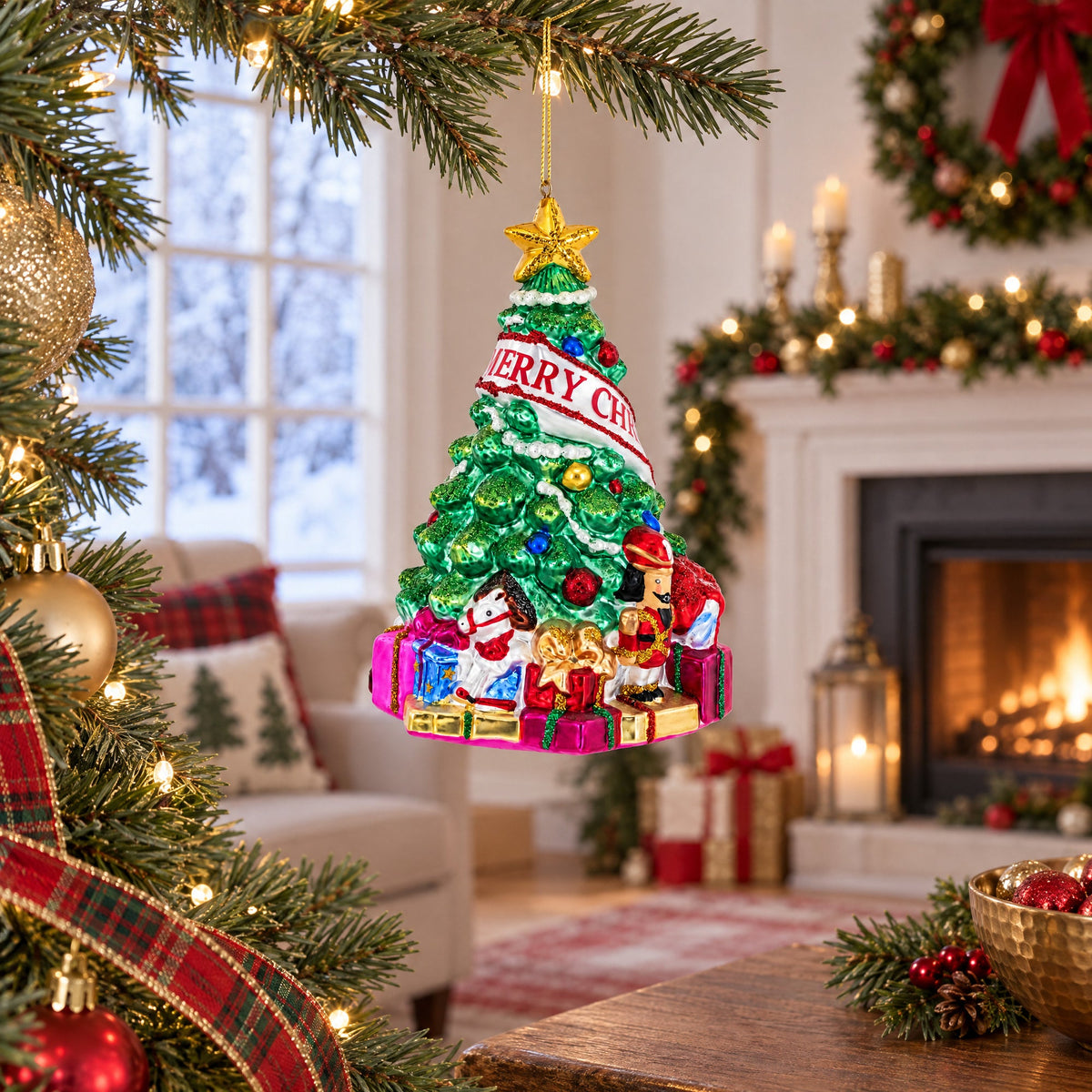 Decorated Christmas Tree Glass Christmas Ornament