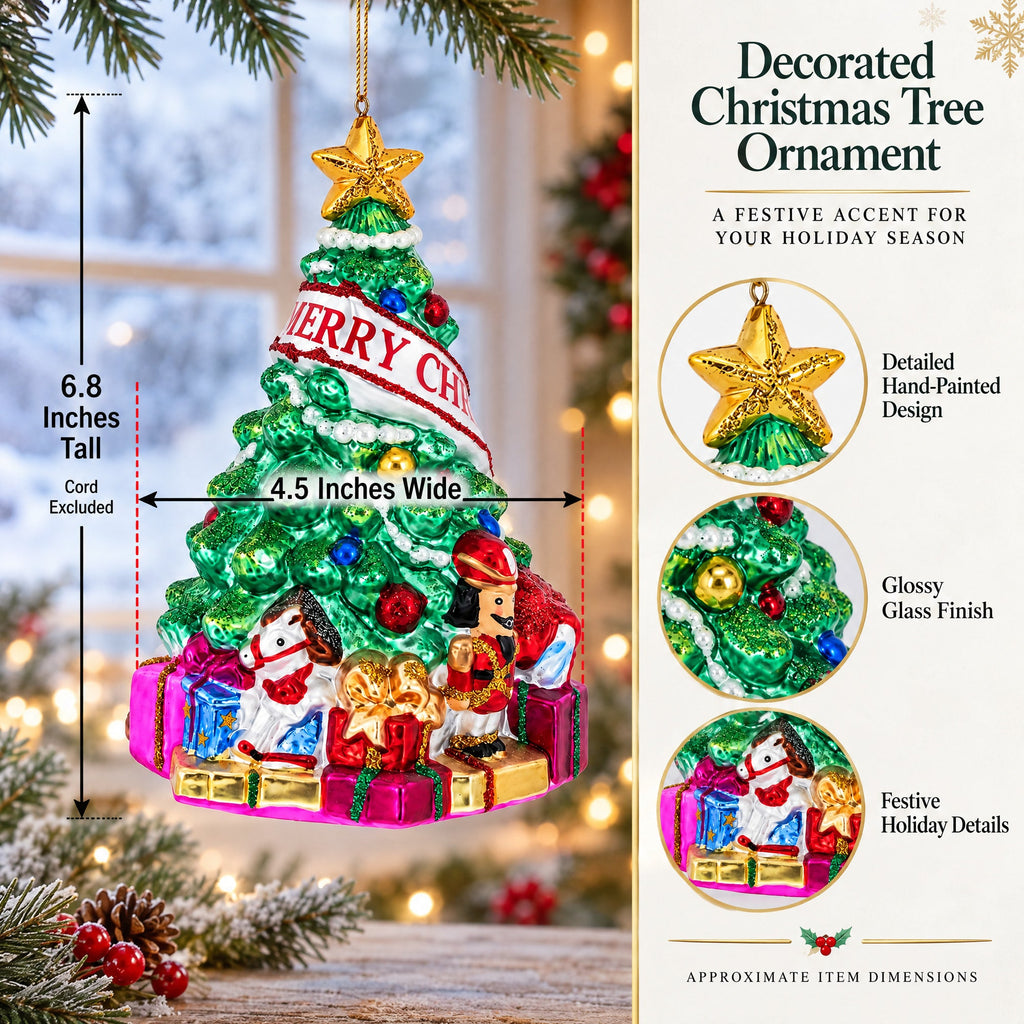 Decorated Christmas Tree Glass Christmas Ornament