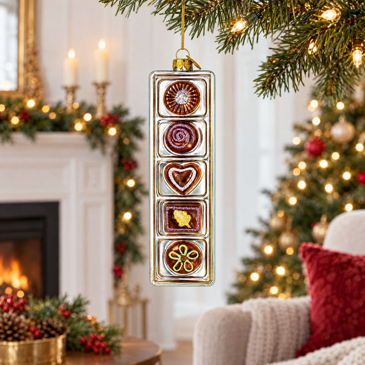 Box of Chocolates Glass Christmas Ornament