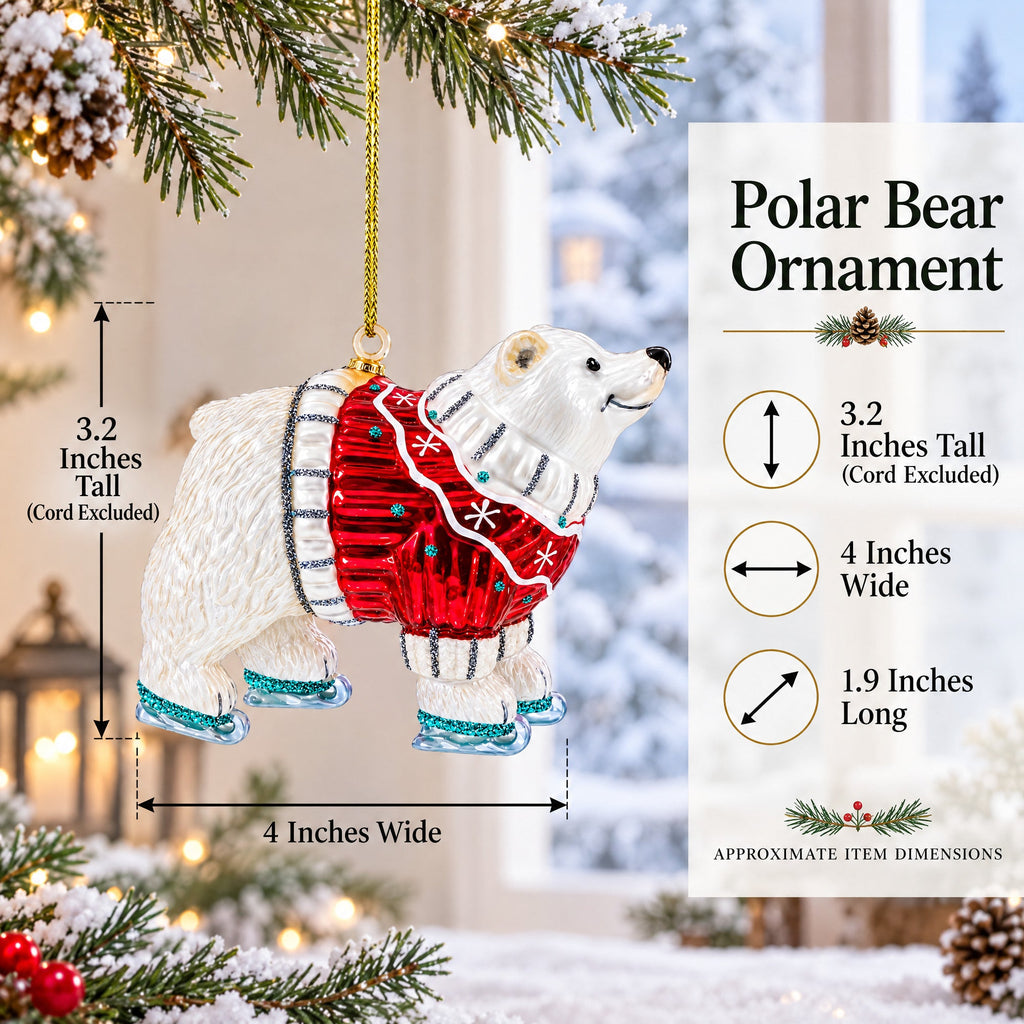 Polar Bear Wearing a Festive Sweater Glass Christmas Ornament