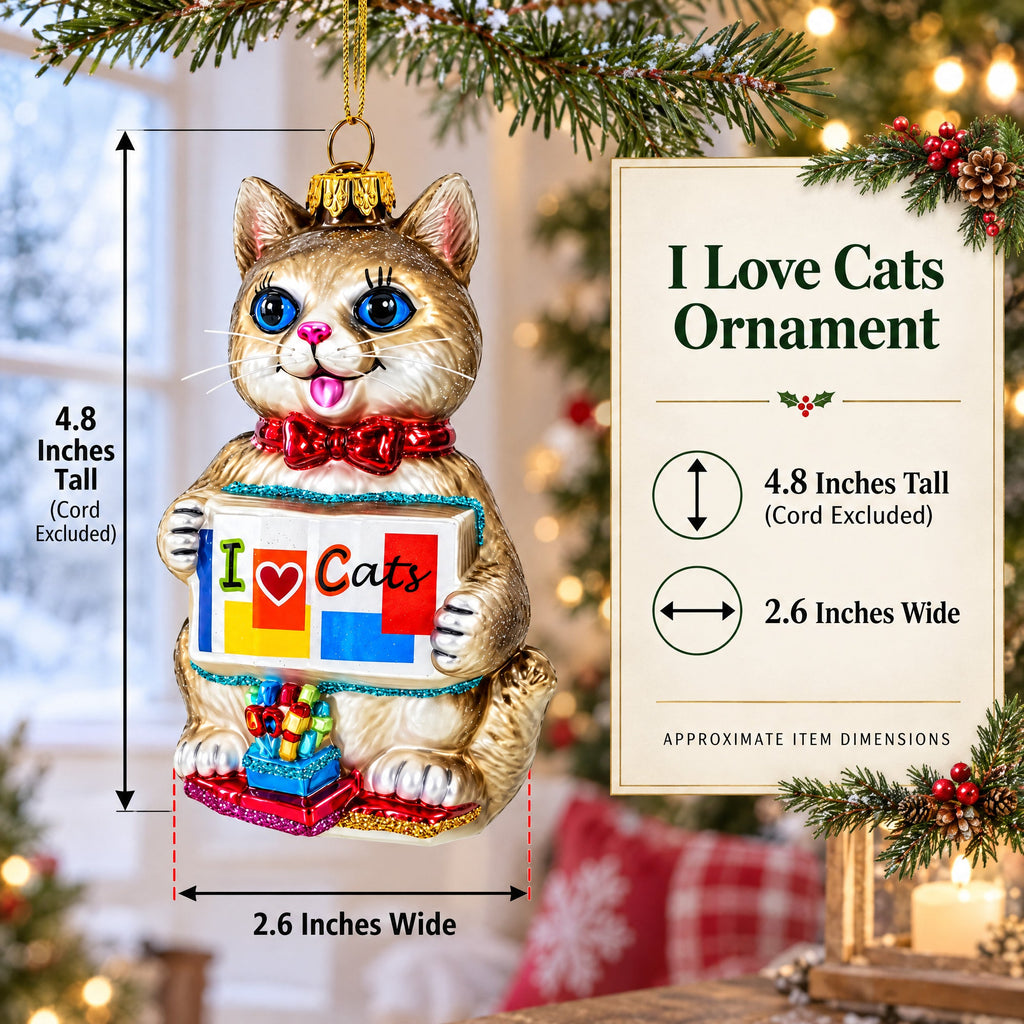 I Love Cats Glass Christmas Ornament