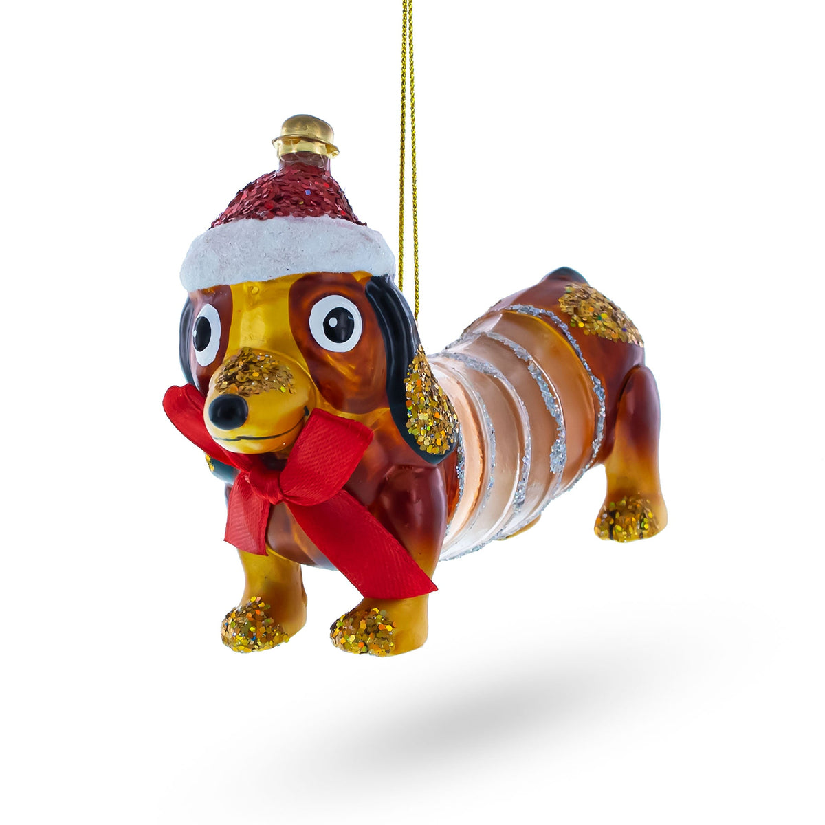 Retro Stretching Slinky Dog Glass Christmas Ornament