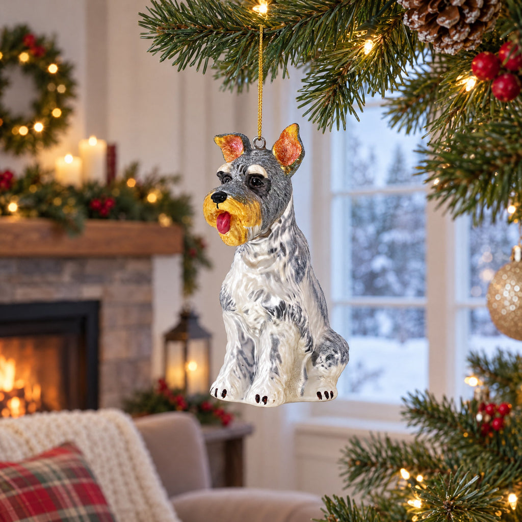 Schnauzer Sitting Pretty Glass Christmas Ornament