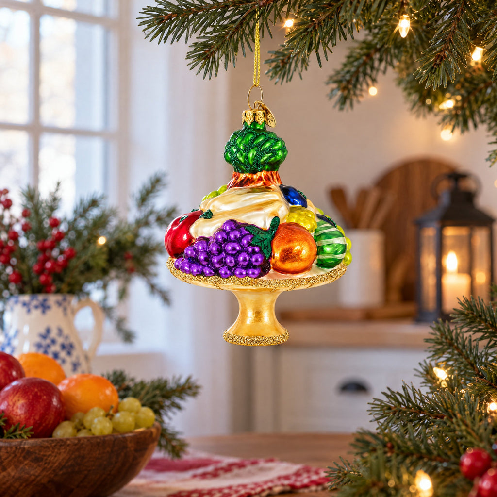 Sumptuous Fruit Platter Glass Christmas Ornament