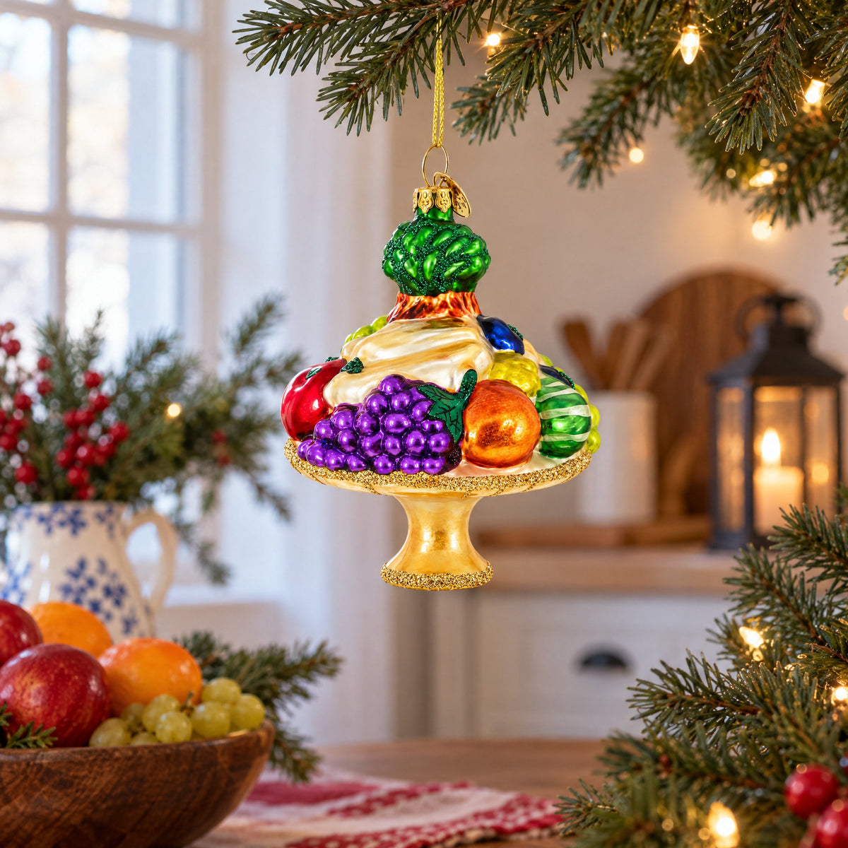 Sumptuous Fruit Platter Glass Christmas Ornament