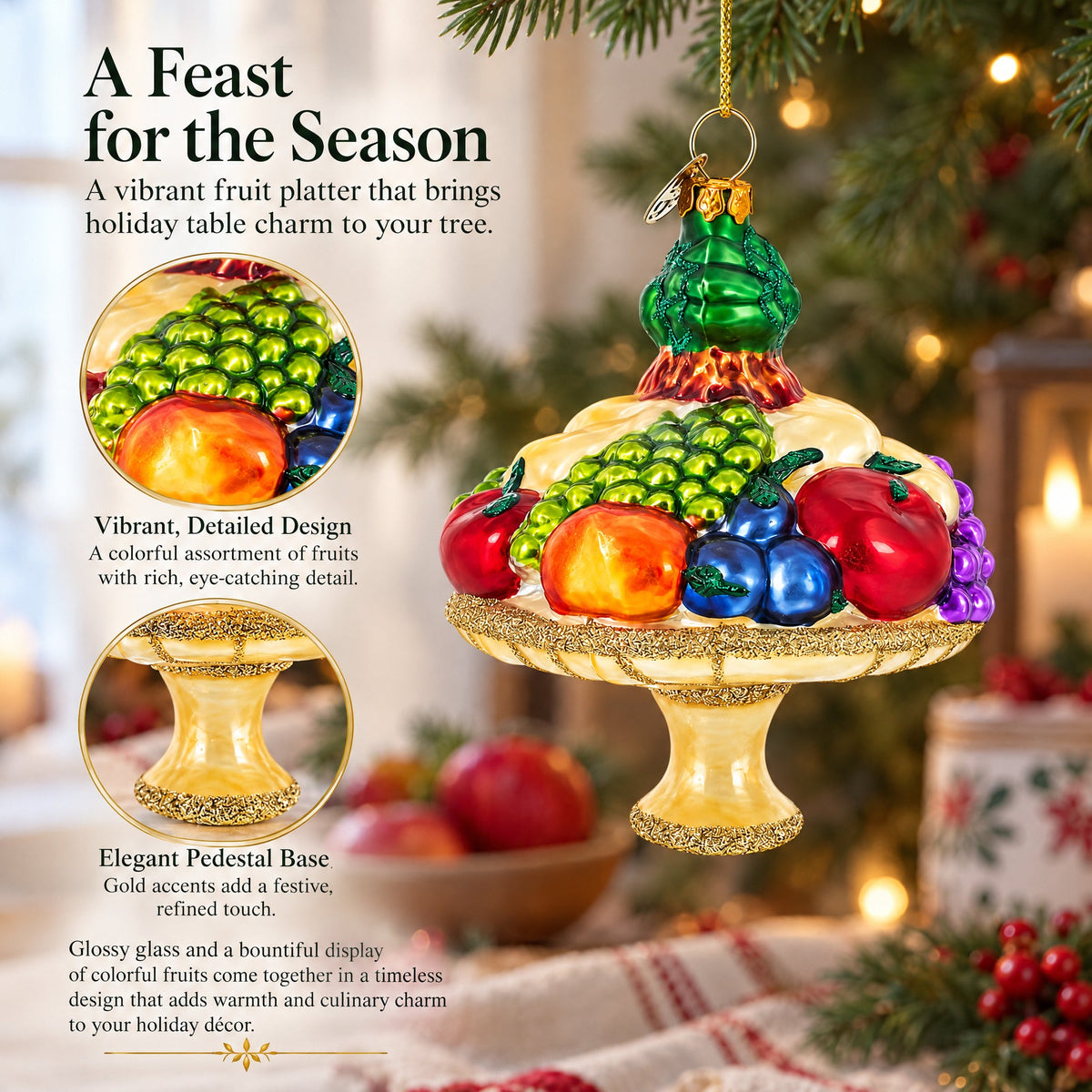 Sumptuous Fruit Platter Glass Christmas Ornament