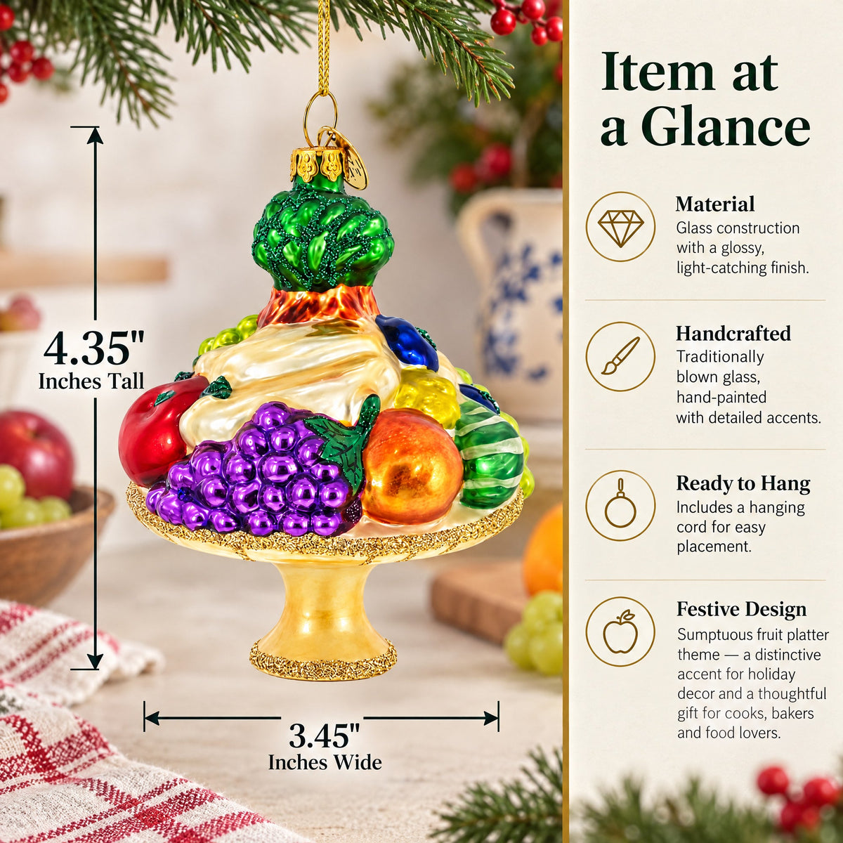 Sumptuous Fruit Platter Glass Christmas Ornament