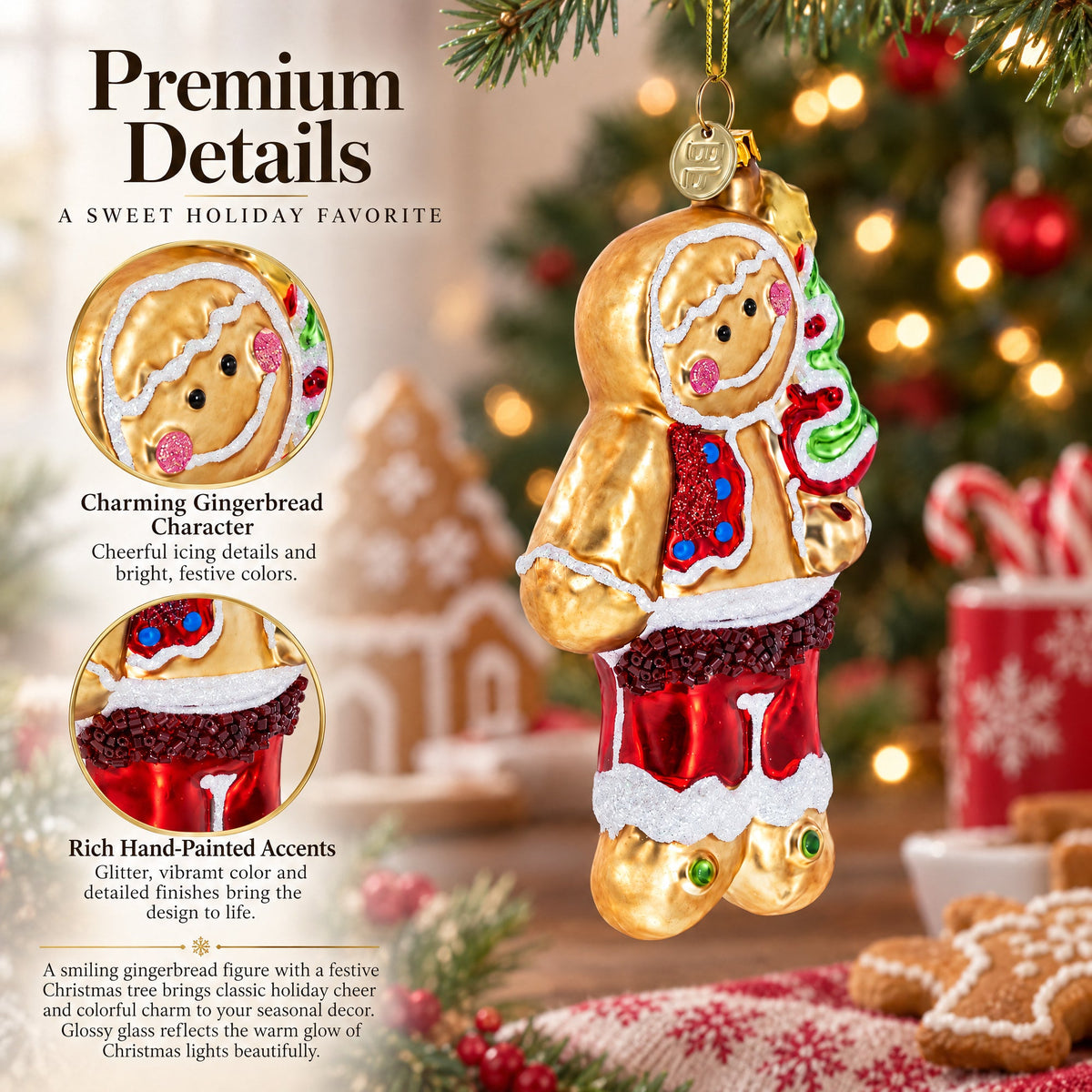 Gingerbread with Christmas Tree Glass Ornament