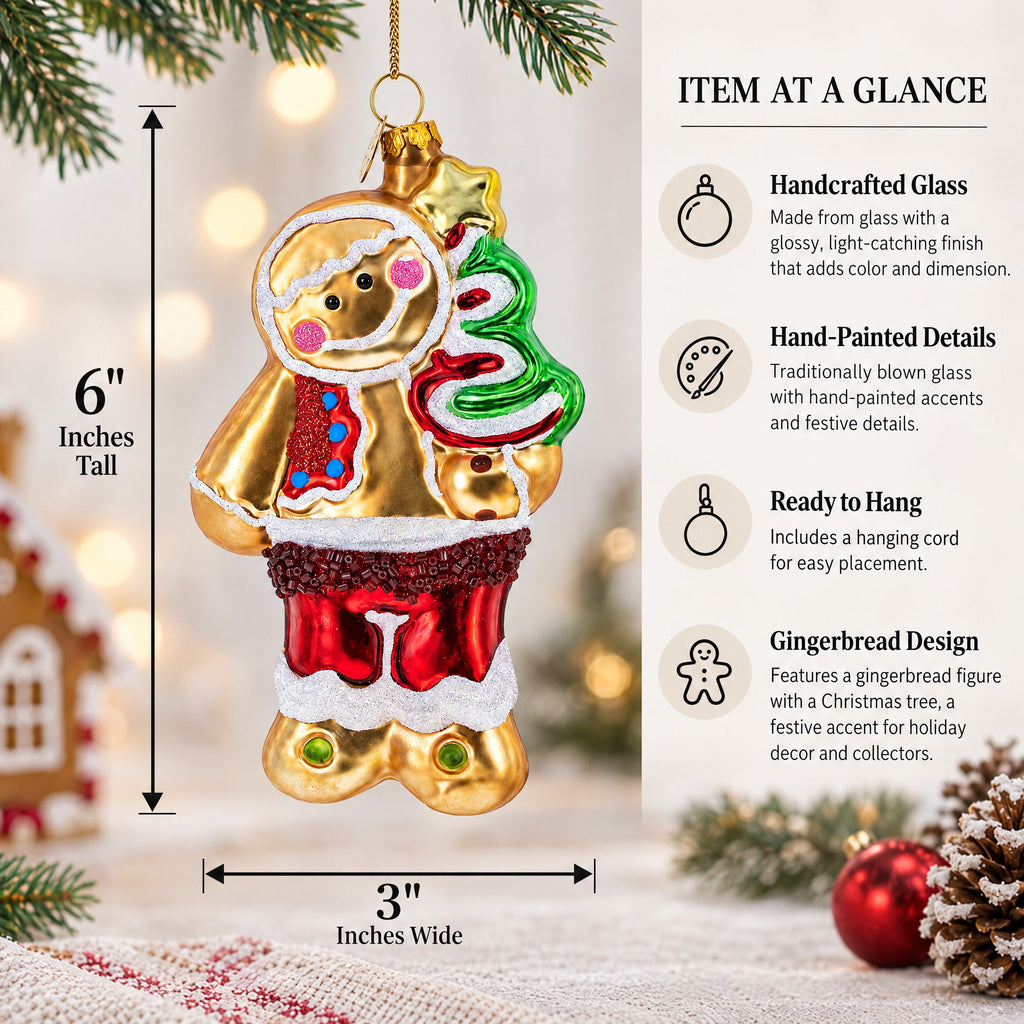 Gingerbread with Christmas Tree Glass Ornament