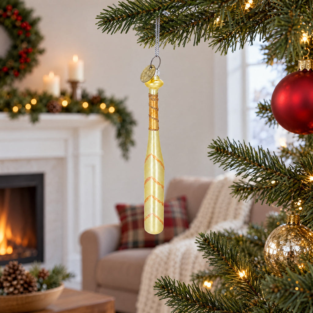 Classic Baseball Bat Glass Christmas Ornament