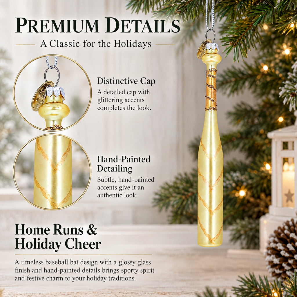 Classic Baseball Bat Glass Christmas Ornament
