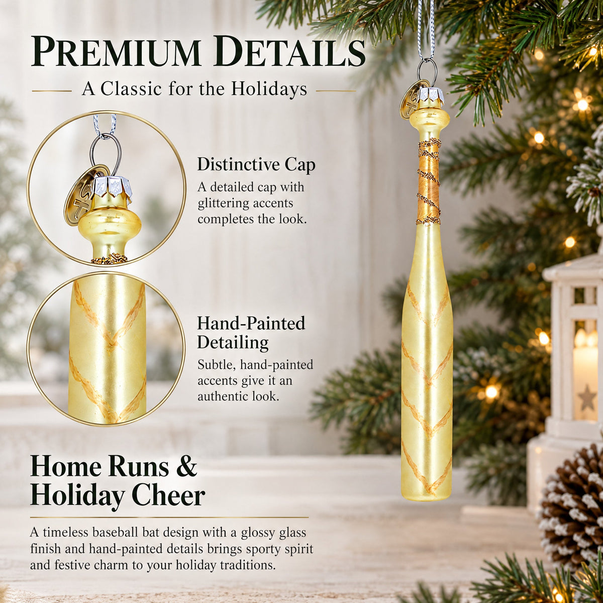 Classic Baseball Bat Glass Christmas Ornament