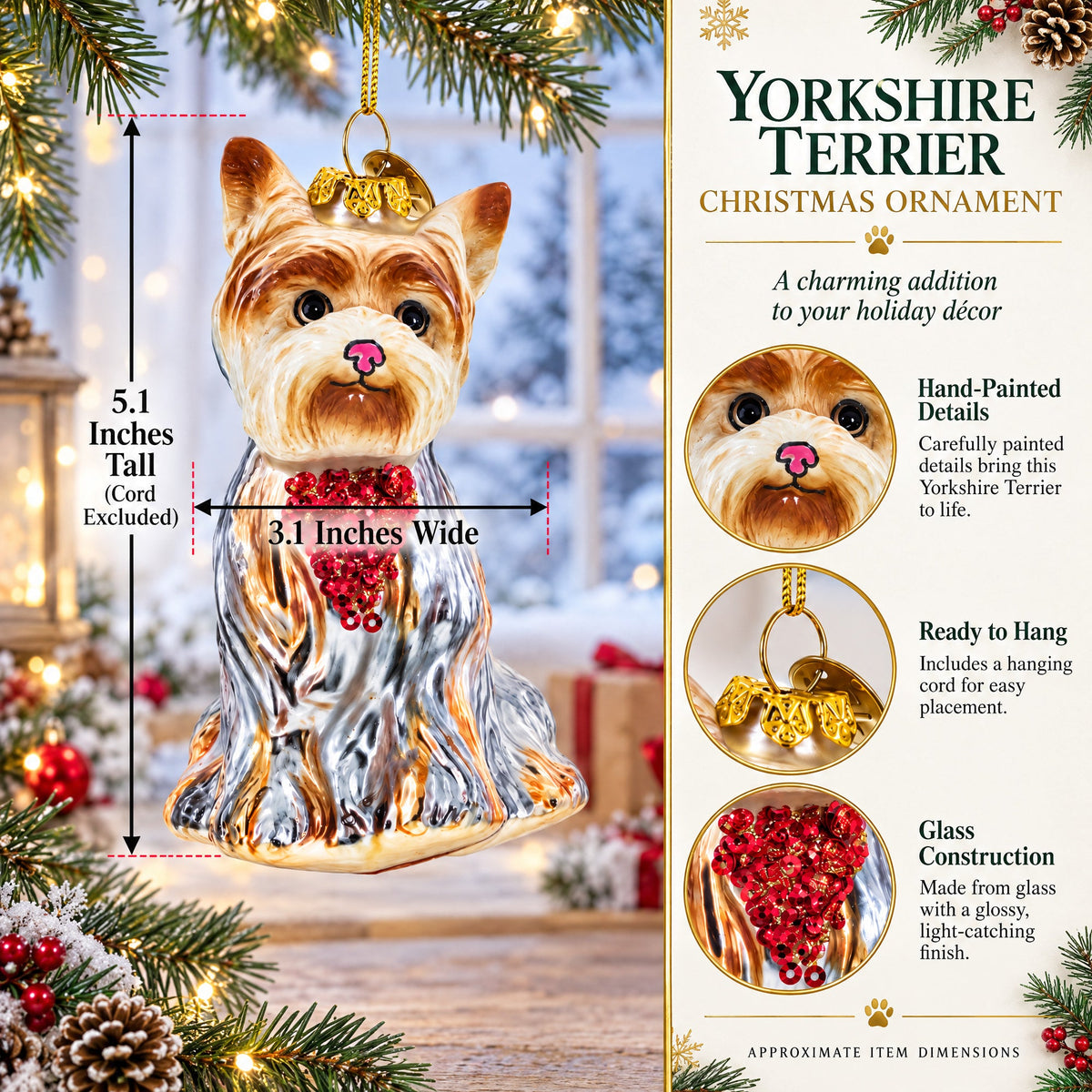 Yorkshire Terrier Glass Christmas Ornament