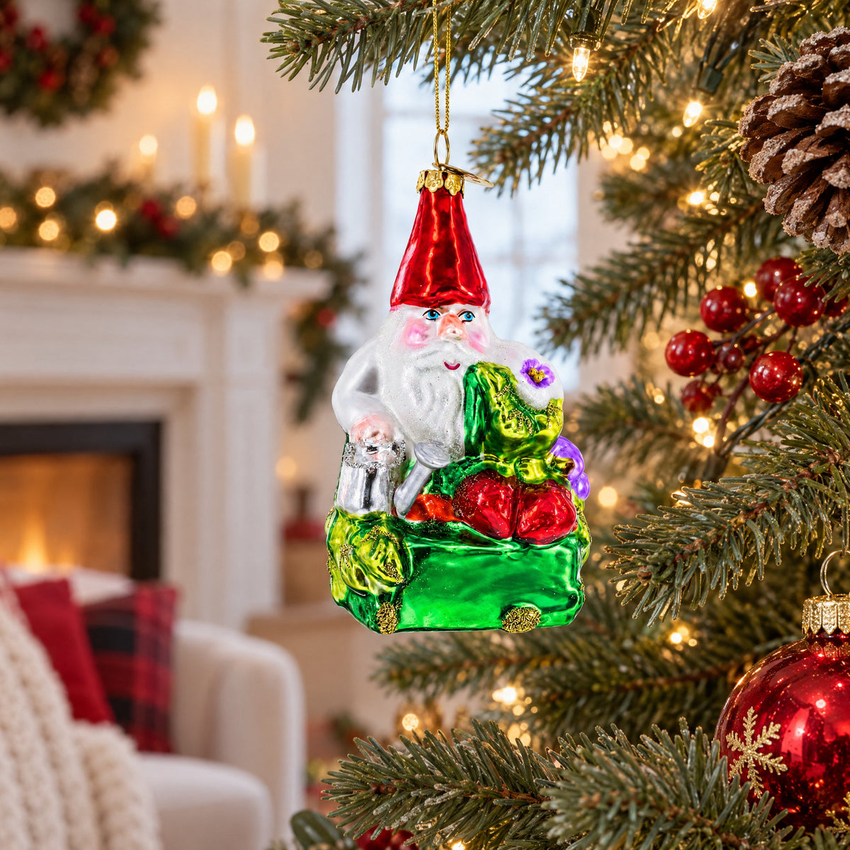 Enchanting Gnome Glass Christmas Ornament