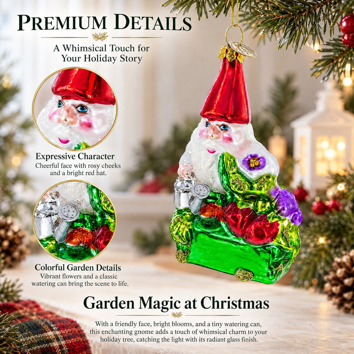 Enchanting Gnome Glass Christmas Ornament