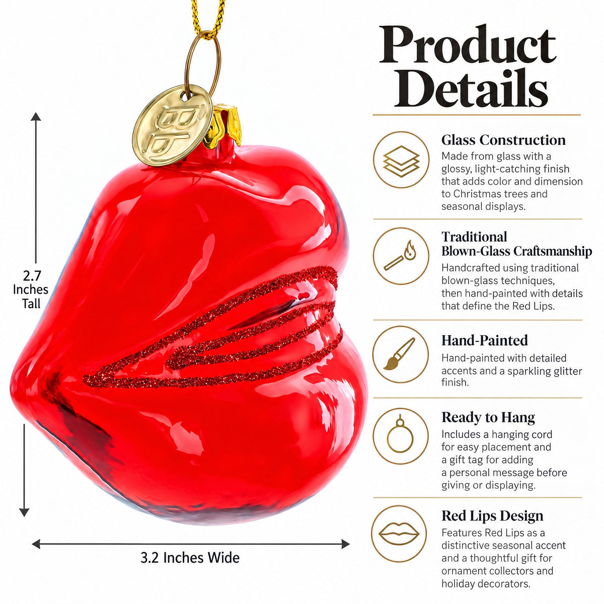 Red Lips Glass Christmas Ornament
