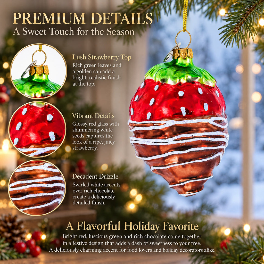 Chocolate-Dipped Strawberry Glass Christmas Ornament