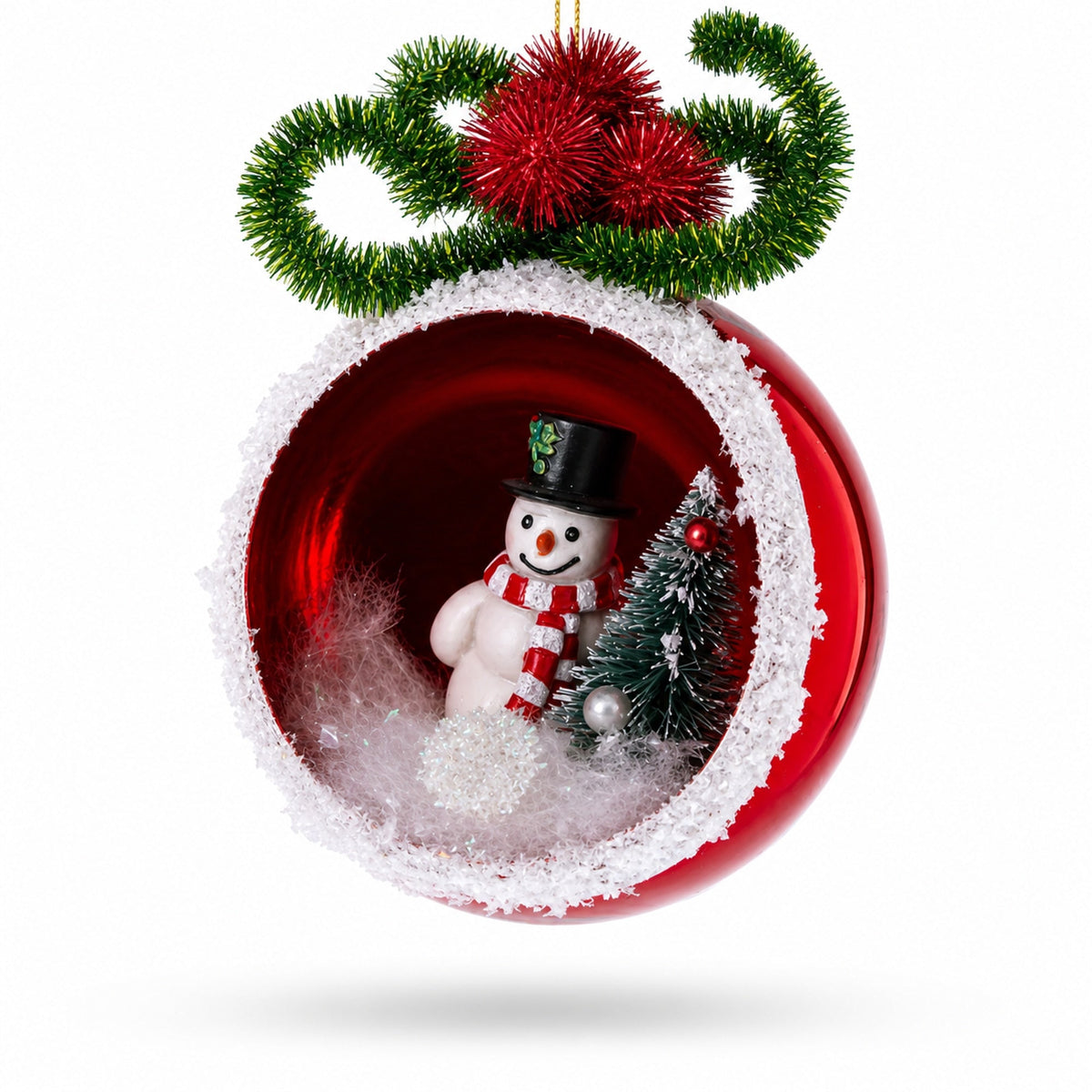 Festive Snowman and Christmas Tree Glass Ornament