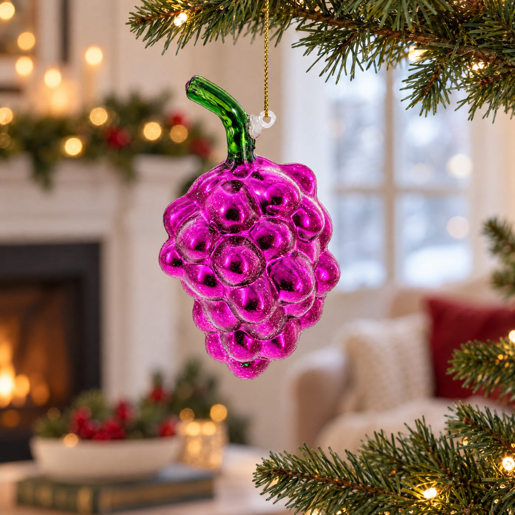 Purple Grapes Glass Christmas Ornament